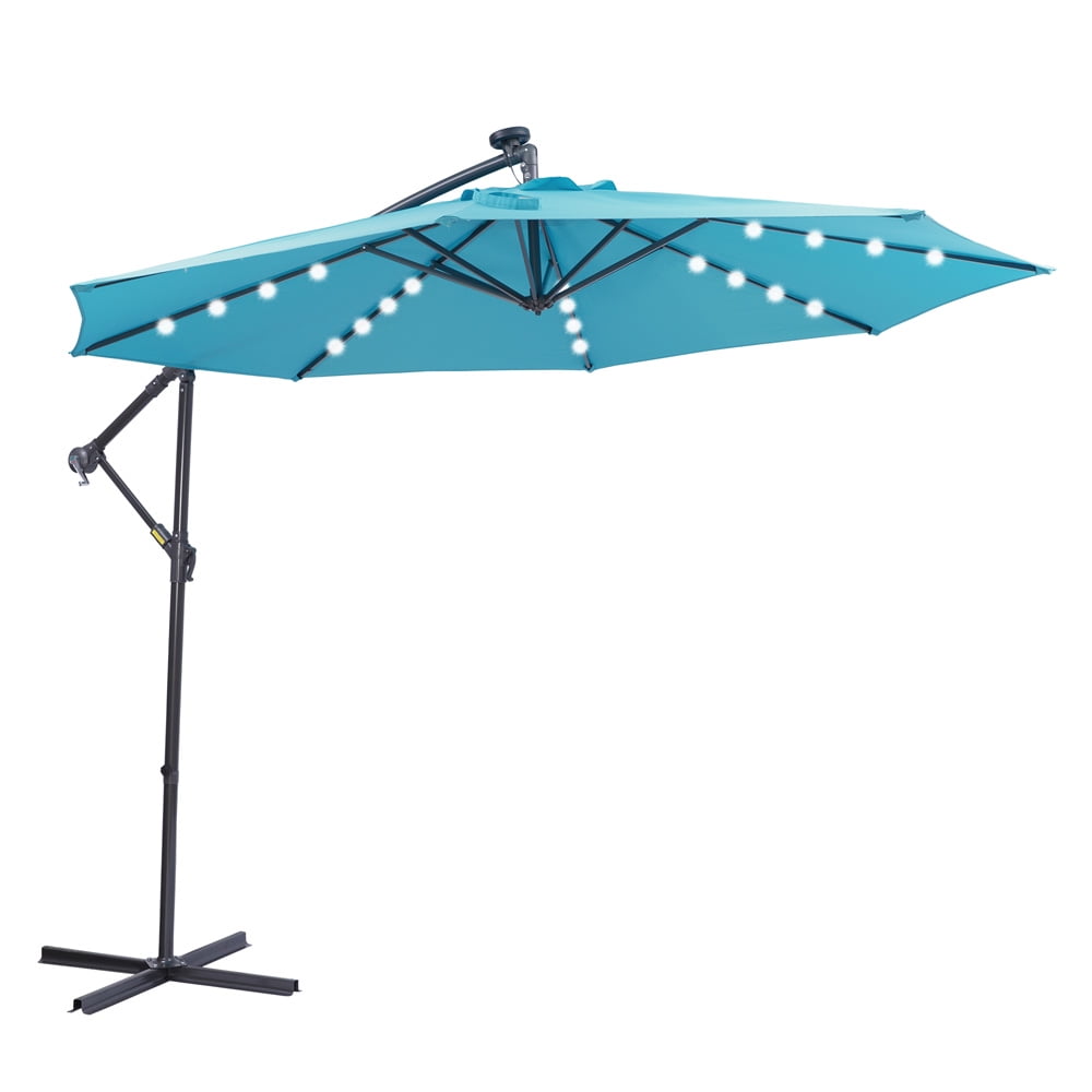 Patio Umbrellas, Sesslife 10' Outdoor Umbrella w/ 24 LED Lights, Tilt Adjustment, 8 Ribs Market Table Umbrella with Crank, Blue