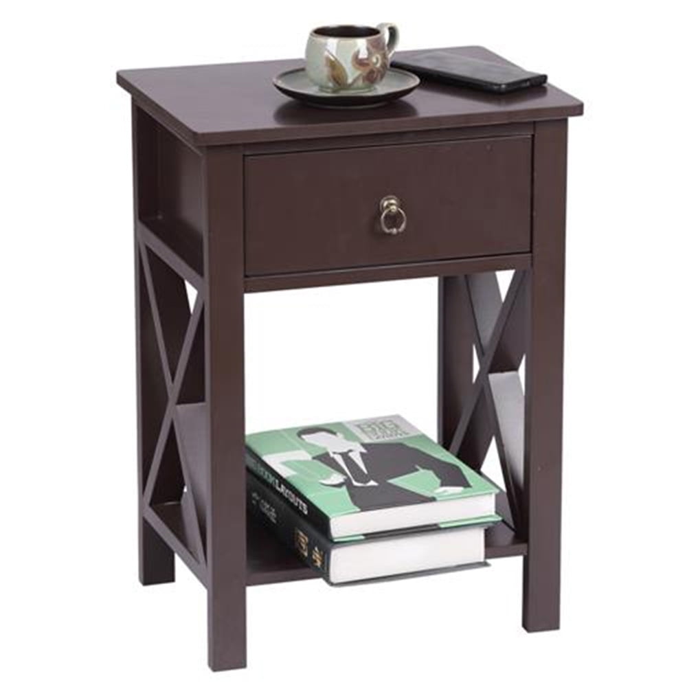 Nightstand for Bedroom, Sesslife Wooden Bedside Table with Storage Drawer and Shelf, Brown Night Stand Living Room End Side Table, Modern Sofa Table Bedroom Furniture Set