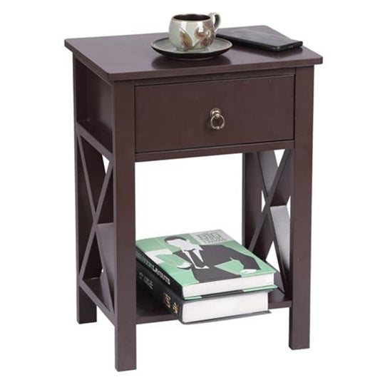 Nightstand for Bedroom, Sesslife Wooden Bedside Table with Storage Drawer and Shelf, Brown Night Stand Living Room End Side Table, Modern Sofa Table Bedroom Furniture Set