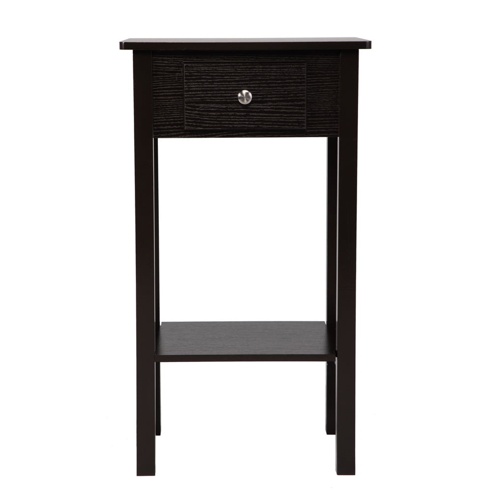 Tall Small End Table, SESSLIFE Wood Bedside Table with Drawer and Shelf, Bedroom Nightstand for Living Room Office, Functional Accent Table for Small Rooms, Dark Brown 2-Tier Side Table, X2336