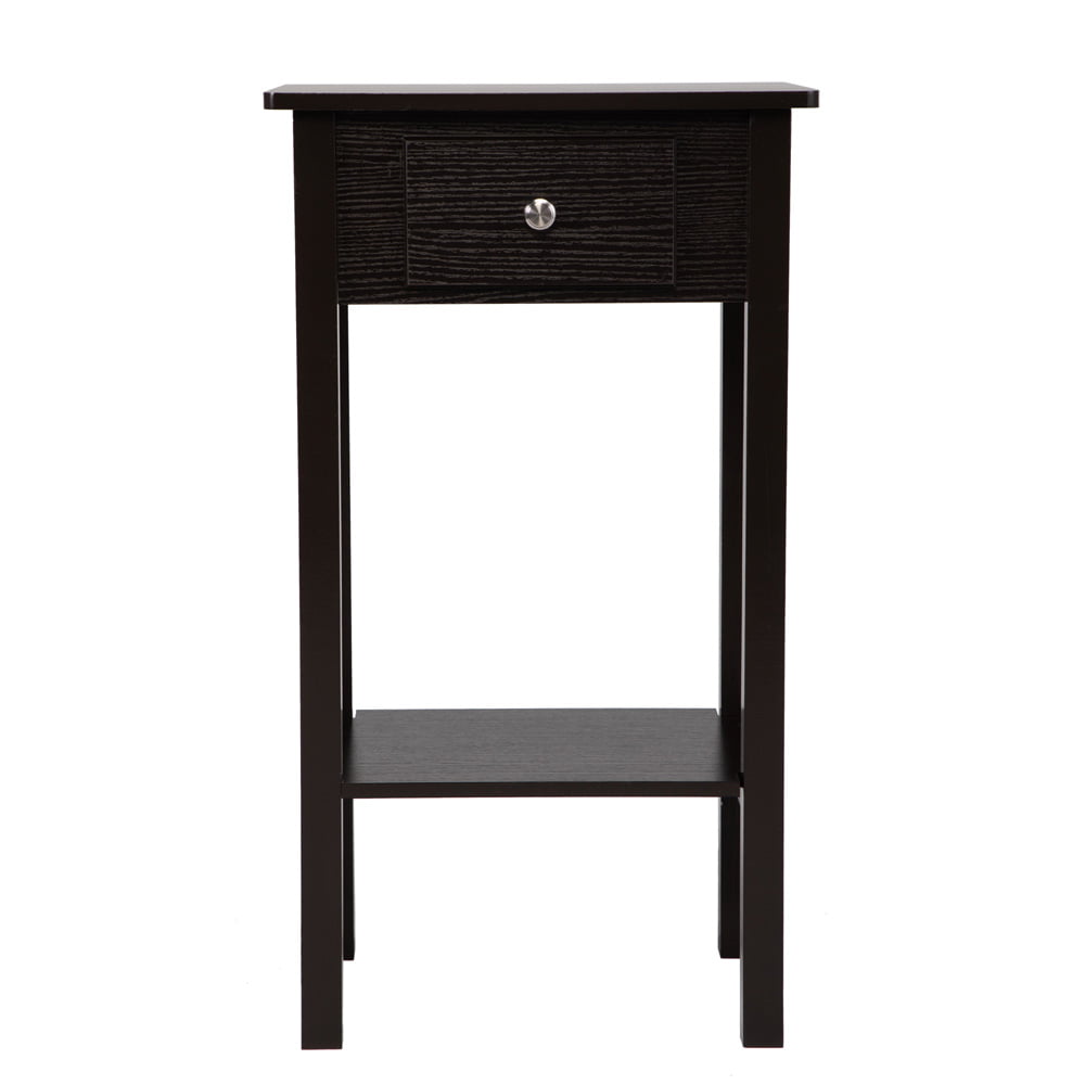 Narrow End Table, SESSLIFE 2-Tier Storage Nightstand with Drawer and Shelf, Wood Accent Table for Bedroom Living Room, Compact Modern Furniture Tall Bedside Table, Dark Brown, X2340