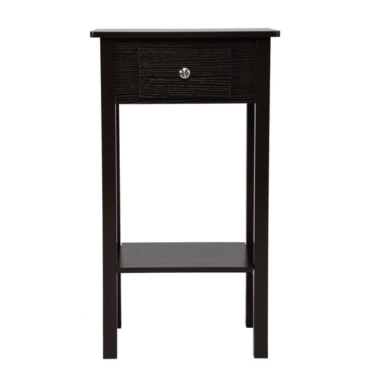 Narrow End Table, SESSLIFE 2-Tier Storage Nightstand with Drawer and Shelf, Wood Accent Table for Bedroom Living Room, Compact Modern Furniture Tall Bedside Table, Dark Brown, X2340
