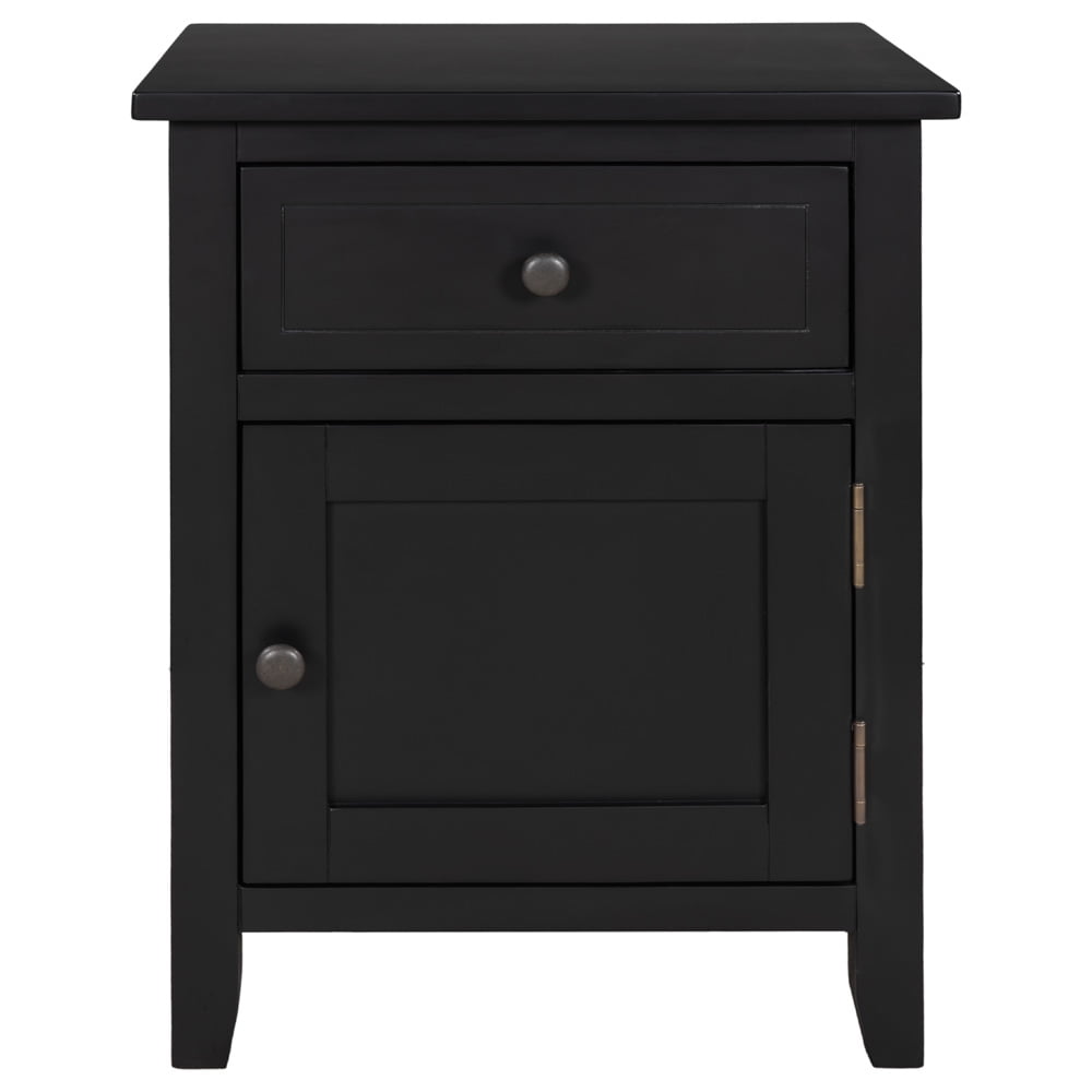 Wood Nightstand for Bedroom, Sesslife Storage Bedside Table with 1 Drawer and Bottom Cabinet, Modern Furniture Side Table for Bedroom Living Room, Black