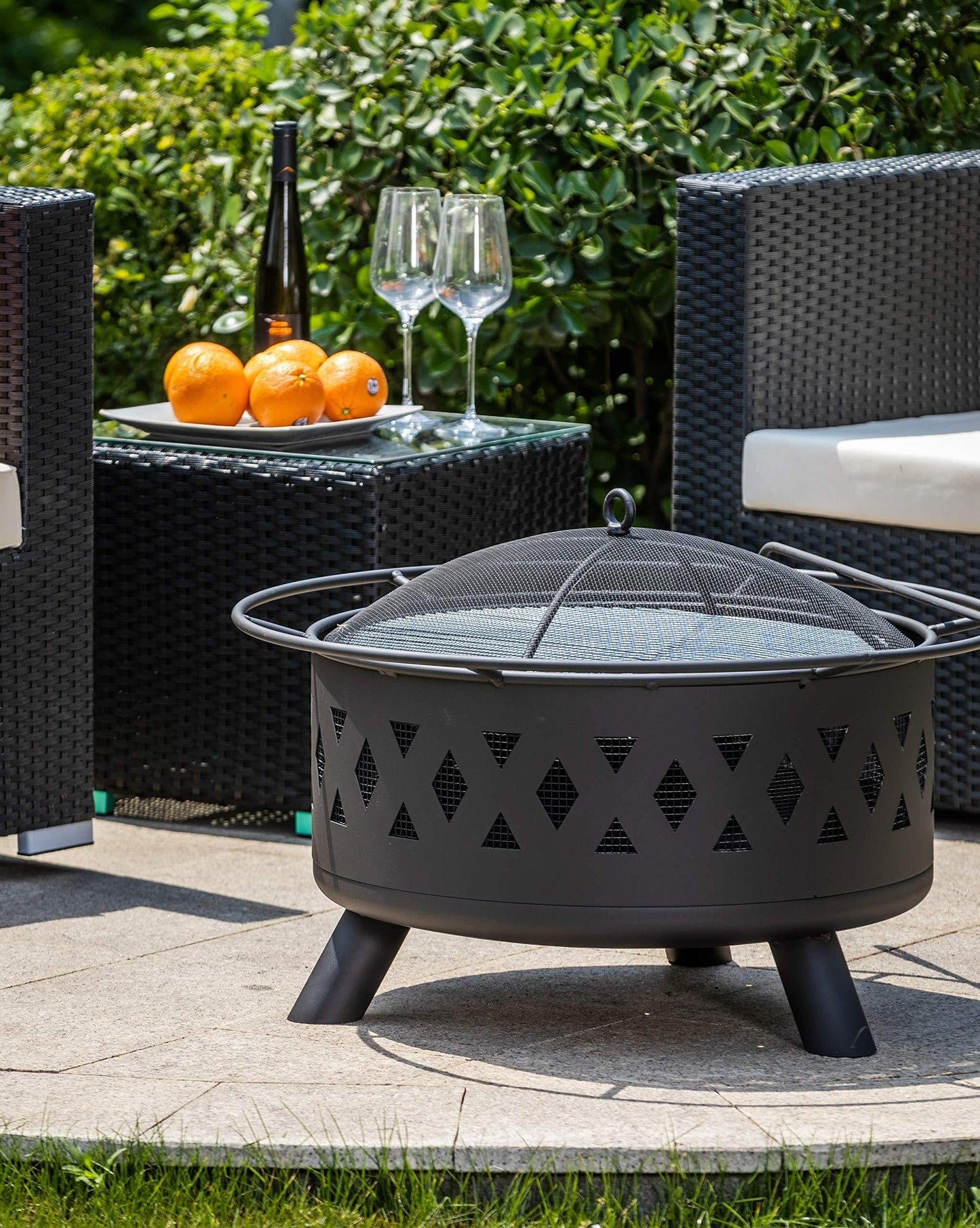 SESSLIFE Portable Wood Burning Fire Pit, Round Fire Pits for Outside, Multi-Functional 30" BBQ Grill Fire Pit Bowl for Camping, Patio Fire Pits for Backyard Garden, X1010