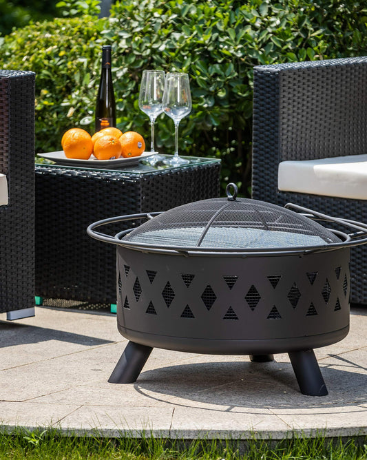 SESSLIFE Portable Wood Burning Fire Pit, Round Fire Pits for Outside, Multi-Functional 30" BBQ Grill Fire Pit Bowl for Camping, Patio Fire Pits for Backyard Garden, X1010
