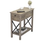 Narrow End Tables for Living Room, Sesslife Wood Storage Side Table with Two Drawers and Open Shelf, Brown Sofa Table Nightstand for Bedroom, Modern Furniture