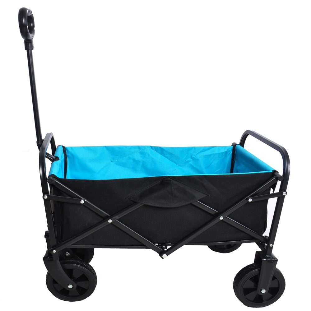 SESSLIFE Wagon Carts, Fold Wagon with 360° All-Terrain Wheels, Collapsible Steel Utility Wagon w/150 LBS Capacity for Beach Camping Garden, Heavy Duty Steel Garden Wagon, Black&Green, X1866