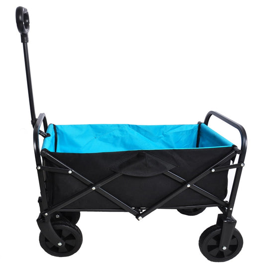 SESSLIFE Wagon Carts, Fold Wagon with 360° All-Terrain Wheels, Collapsible Steel Utility Wagon w/150 LBS Capacity for Beach Camping Garden, Heavy Duty Steel Garden Wagon, Black&Green, X1866