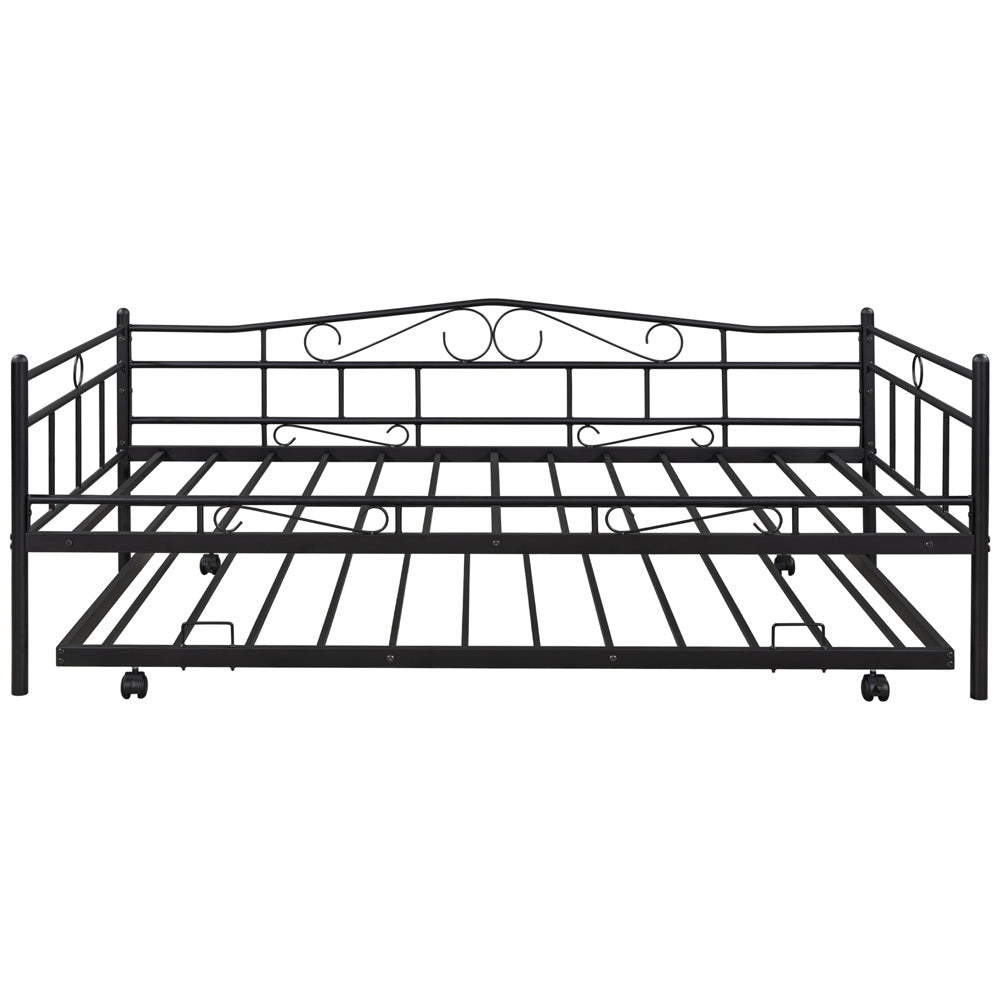 Sesslife Twin Size Daybed with Trundle, Metal Daybed and Trundle Set for Living Room Guest Room, Day Bed Frame with Slats Support, Twin Sofa Bed No Box Spring Needed for Kids Teens Adult, Black, X3246