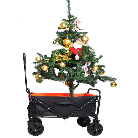 SESSLIFE Wagon Carts, Fold Wagon with 360¡ã All-Terrain Wheels, Collapsible Steel Utility Wagon w/150 LBS Capacity for Beach Camping, Heavy Duty Steel Garden Wagon, Black&Yellow, X1865
