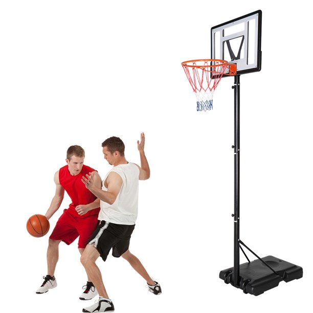 44 inch Outdoor Basketball Hoop Stand for Adults, Sesslife 4.9FT-10FT Height Adjustable Portable Basketball Hoop w/Wheels & Shatterproof Backboard for Outside, Court Backyard, Black