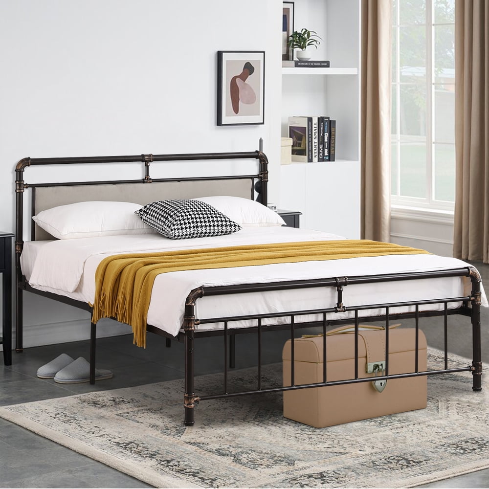 Black Gold-Painted Iron Bed Frame, SESSLIFE Full Bed Frame with Headboard and Footboard, Bed Frame No Box Spring Needed for Kids Adults Bedroom, Platform Bed 13" UnderBed Space, X2732