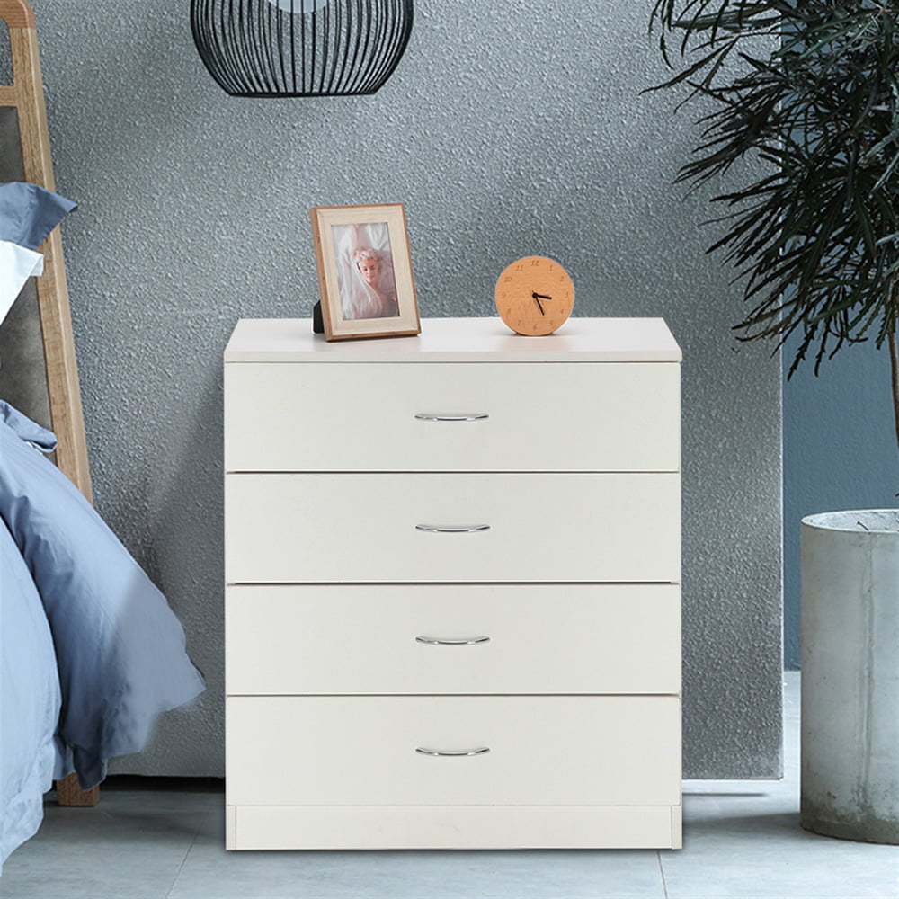 SESSLIFE Storage Bedside Table with 4 Drawers, Modern Wooden Bedroom Nightstand End Table, White, (25.98 x 13 x 28.7)", X243