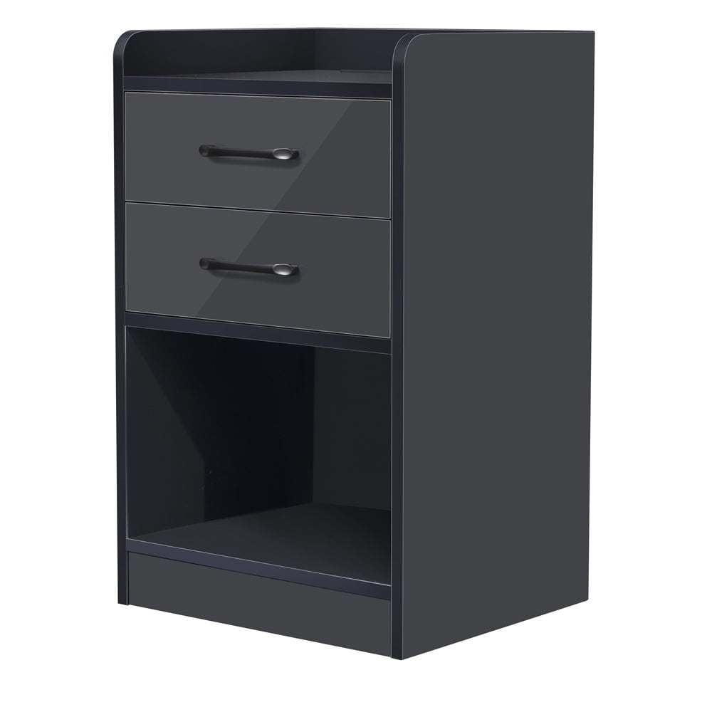 Sesslife Modern Nightstand with LED Light, USB Charging Ports and Outlets, Wireless Charging, Wood Bedside Table with Storage Drawers and Shelf for Bedroom Living Room, Dark Gray