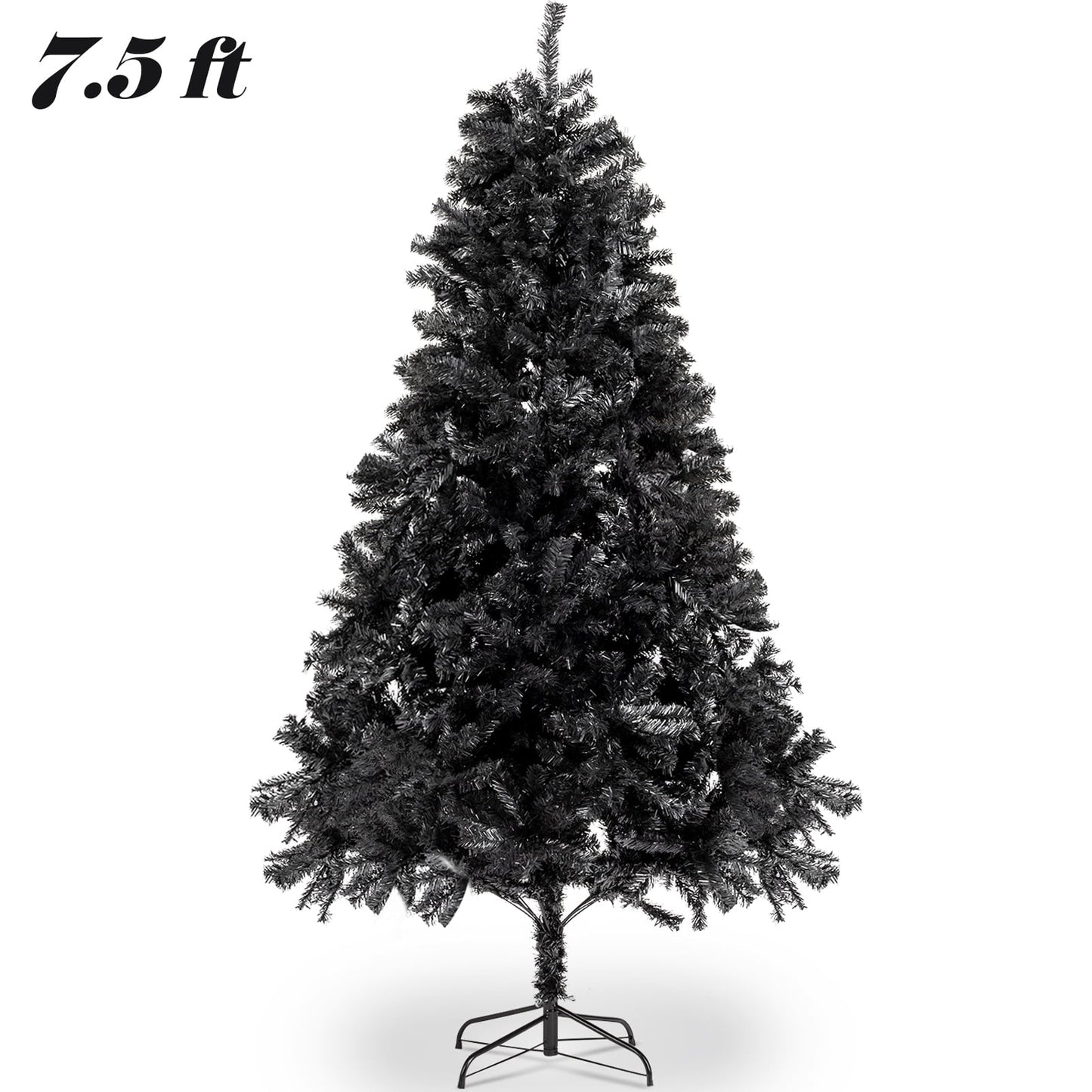 SESSLIFE 7.5 Feet Christmas Tree with 2500 Tips, Hinged Pine Tree Artificial Xmas Tree with Metal Base, Black Flocked Christmas Tree for Indoor Outdoor Holiday Christmas Decorations