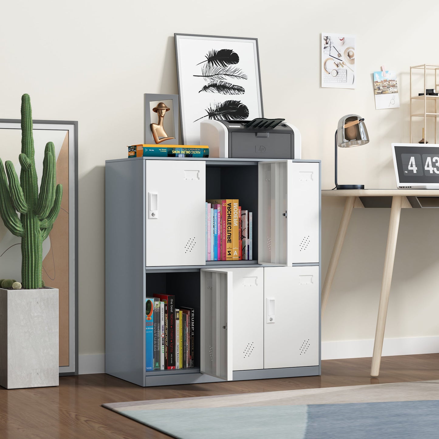 SESSLIFE Locker Cabinet with Door, Lockable Steel Storage Cabinet with 6 Compartments for Bedroom Office Bathroom, Gym Cabinet 34.6" L X 17.32" W X 35.4" H, Modern Floor Organizer