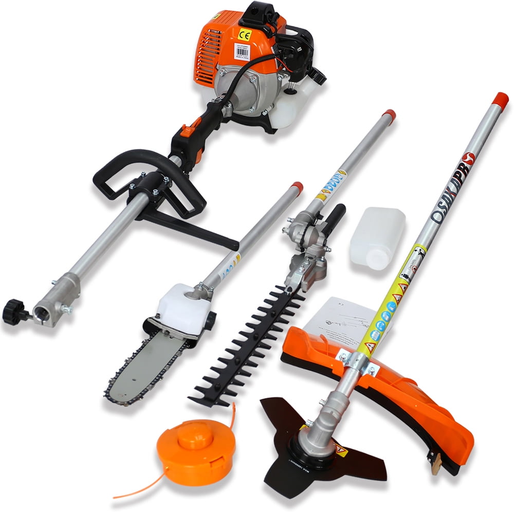 Sesslife 52CC 2-Cycle Grass Trimmer, 4 In 1 Gas Powered Lawn Mower Full Crankshaft Grass Edger with Gas Pole Saw, Hedge Trimmer, Grass Trimmer, Brush Cutter Attachment, Orange