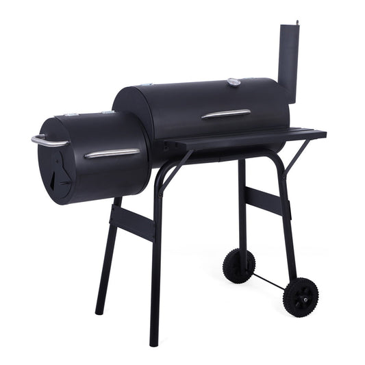 SESSLIFE Outdoor BBQ Grill, Charcoal Grill with Wheels and Temperature Gauge, Black Stainless Steel Oil Drum Charcoal Furnace/Barrel Grill for Patio Backyard Party/Cooking, X908