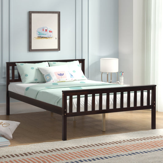 Wood Platform Bed Frame, Sesslife Espresso Full Bed Frame with Headboard and Footboard, Wooden Slats and Center Legs, Full Size Bed No Box Spring Needed