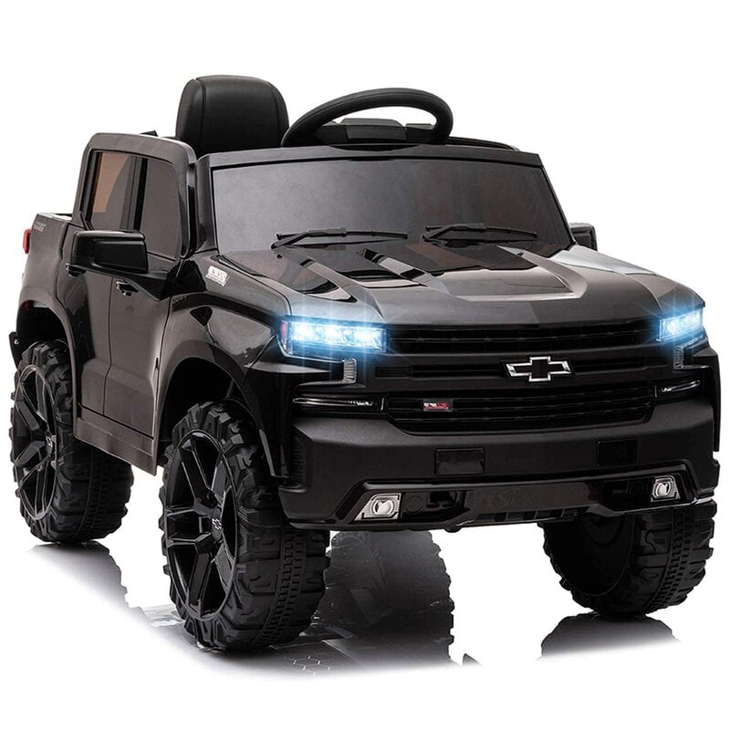 Kids Ride on Toy with Remote Control, Electric Car for Boys Girls Gifts, 12V Battery Powered Chevrolet Ride on Car with MP3 Player, USB, LED Lights, Horn, Spring Suspension, Black, X441