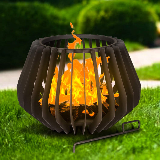 SESSLIFE Outdoor Fire Pit, 24" Round Wood Burning Fire pit with Brazier Hook, Portable Fire Pit for Camping, Steel Patio Fire Pit, Black, X1003