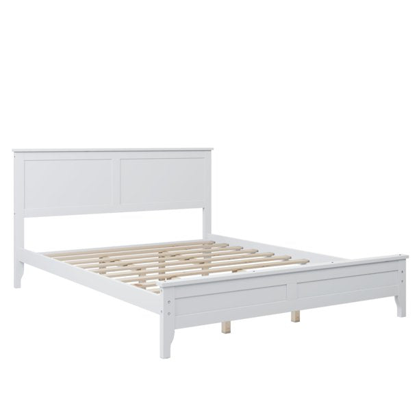 SESSLIFE Wood Queen Size Bed Frames, Queen Bed Frame No Box Spring Needed, White Platform Bed Frame with Headboard and Footboard for Kids Adults, Bedroom Modern Bed Frame, X2567