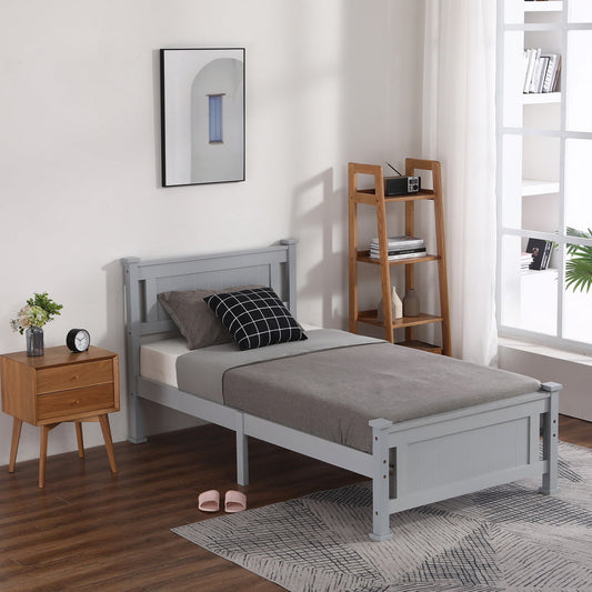 Twin Bed Frame for Kids, Sesslife New Wood Bed Frame with Headboard and Footboard, Modern Platform Bed No Box Spring Needed for Bedroom, Holds 550 LBs, Gray