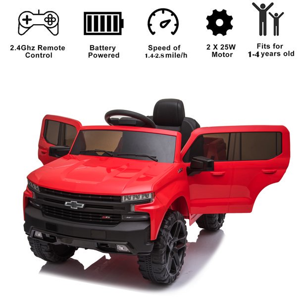 Chevrolet Silverado Kids Ride on Car, 12V Ride on Toy with Remote Control, 4 Wheels Suspension, Safety Belt, Electric Car with MP3 Player, LED Lights, Red, X437