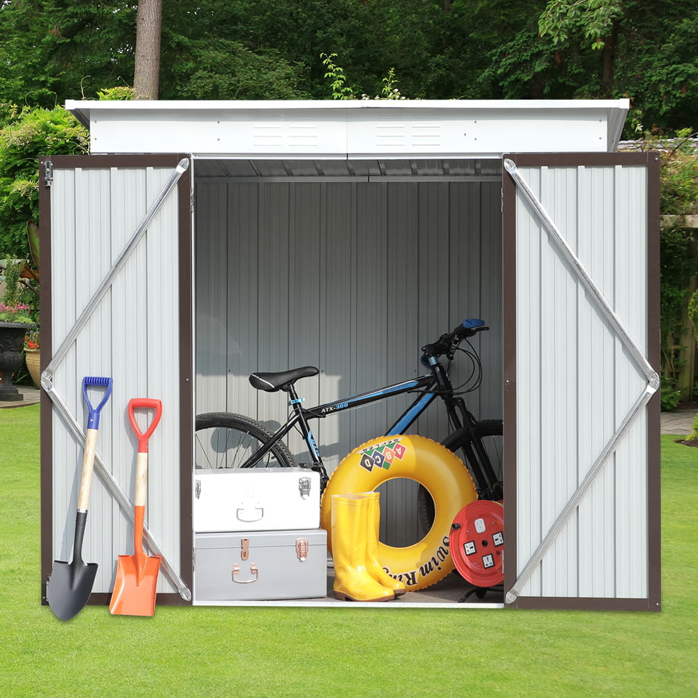 Sesslife 6 x 4 Ft Large Storage Sheds, Outdoor Steel Shed with Lockable Door and Sloped roof, Garden Tool Shed for Patio Lawn Backyard, Waterproof & UV-proof All-weather L Garden Shed, Gray