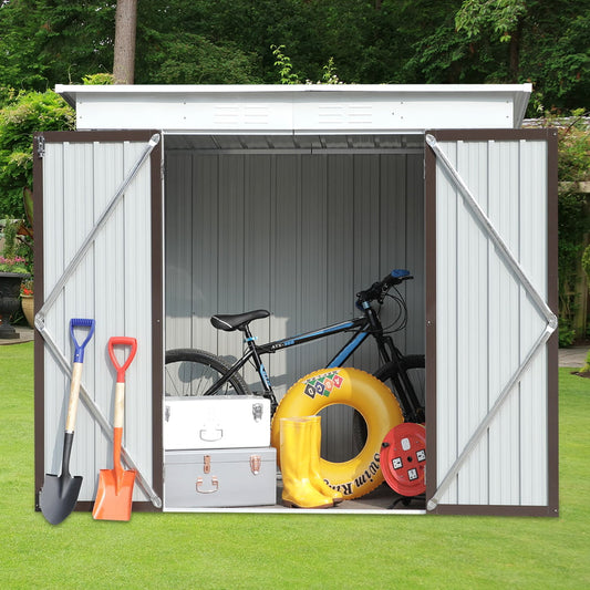 Tool Storage Shed, Sesslife 6 x 4 Ft Storage House with Lockable Door, Galvanized Steel Garden Shed with Sloped roof, 5.68' Tall Verticle Outdoor Storage Shed for Patio Lawn Yard, Gray