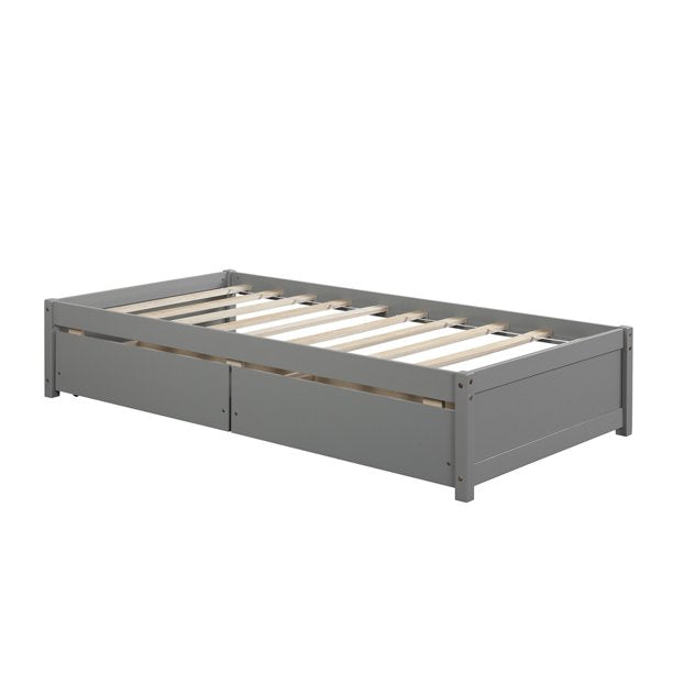 SESSLIFE Twin Platform Bed with Drawers, Wood Twin Bed Frame with Storage for Bedroom Guest Room, Twin Size Bed Frame No Box Spring Need for Boys Girls Teens Adults, Gray, X2920