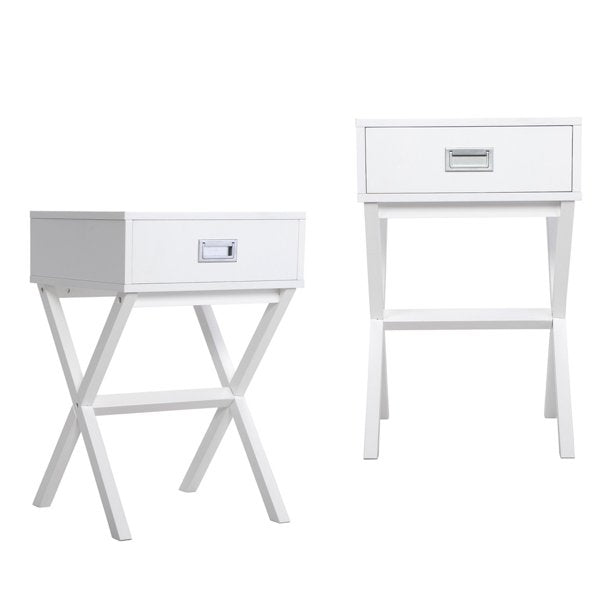 White Nightstand Set of 2, Sesslife X-Shaped Sofa Side Table, Modern Wooden End Table with Drawer, Bedside Tables for Bedroom Living Room, White, X3321