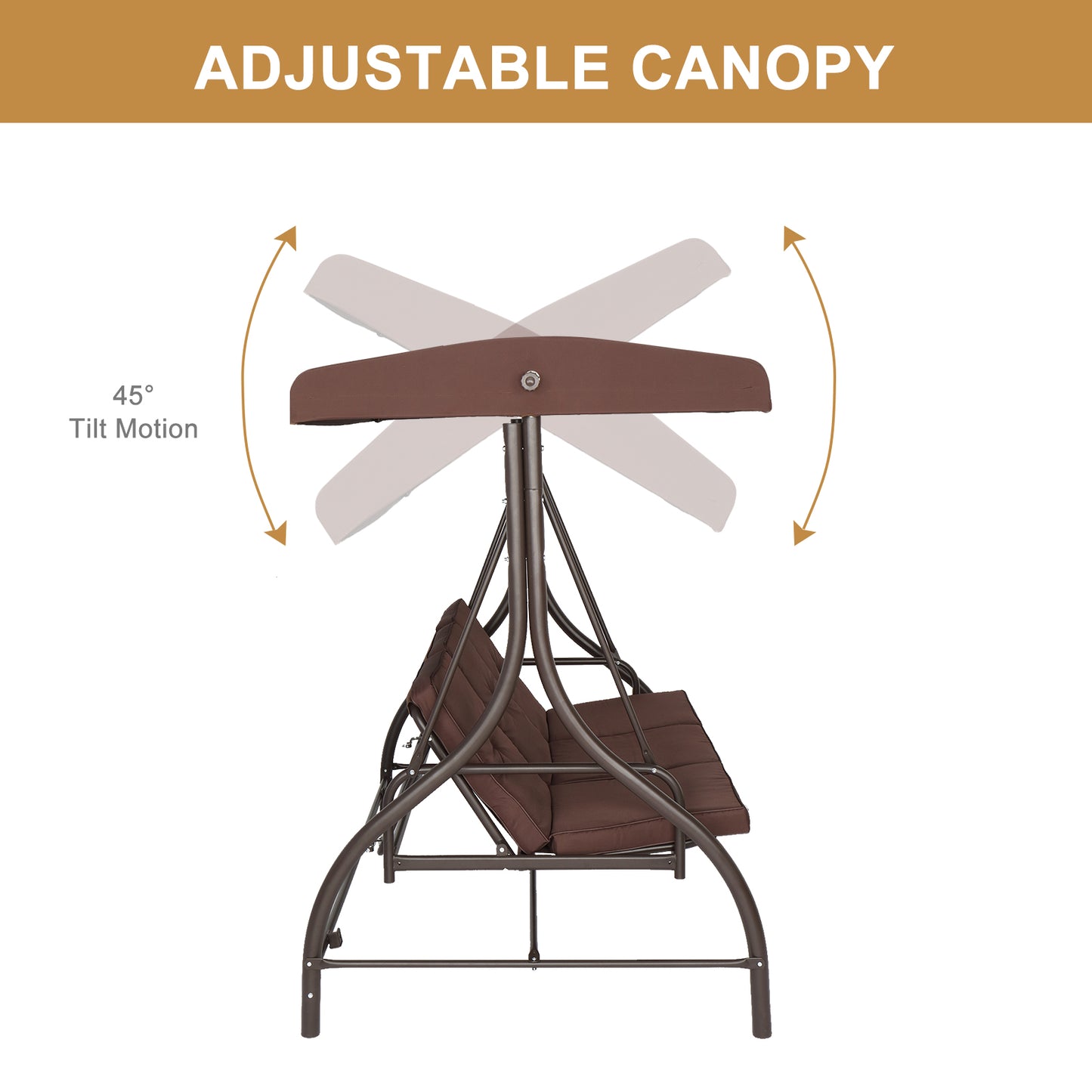 Patio Swings with Canopy, 3-Seater Outdoor Canopy Swing for Adults, Canopy Swing Glider for Porch Garden Poolside Backyard, Brown