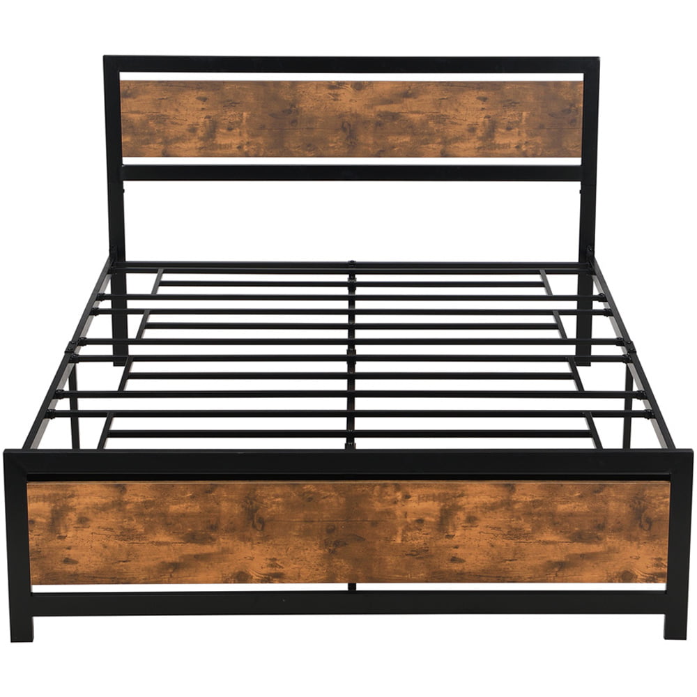 Metal Queen Size Bed Frame, Sesslife Industrial Style Platform Bed with Headboard & Footboard, No Box Spring Needed, Queen Bed Frame with Steel Slats System for Kid Adult, 420 Lbs, Black, X3213