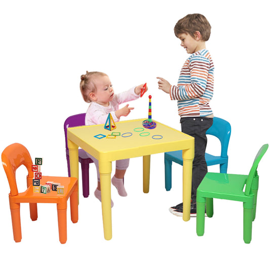 SESSLIFE Plastic Table and 4 Chairs Set for Kids, Children's Furniture for Bedroom Playroom Living Room, Toddler Christmas Gift for Age 1-5, Boys Girls Activity Table and Chairs Set, Multicolor, X2110