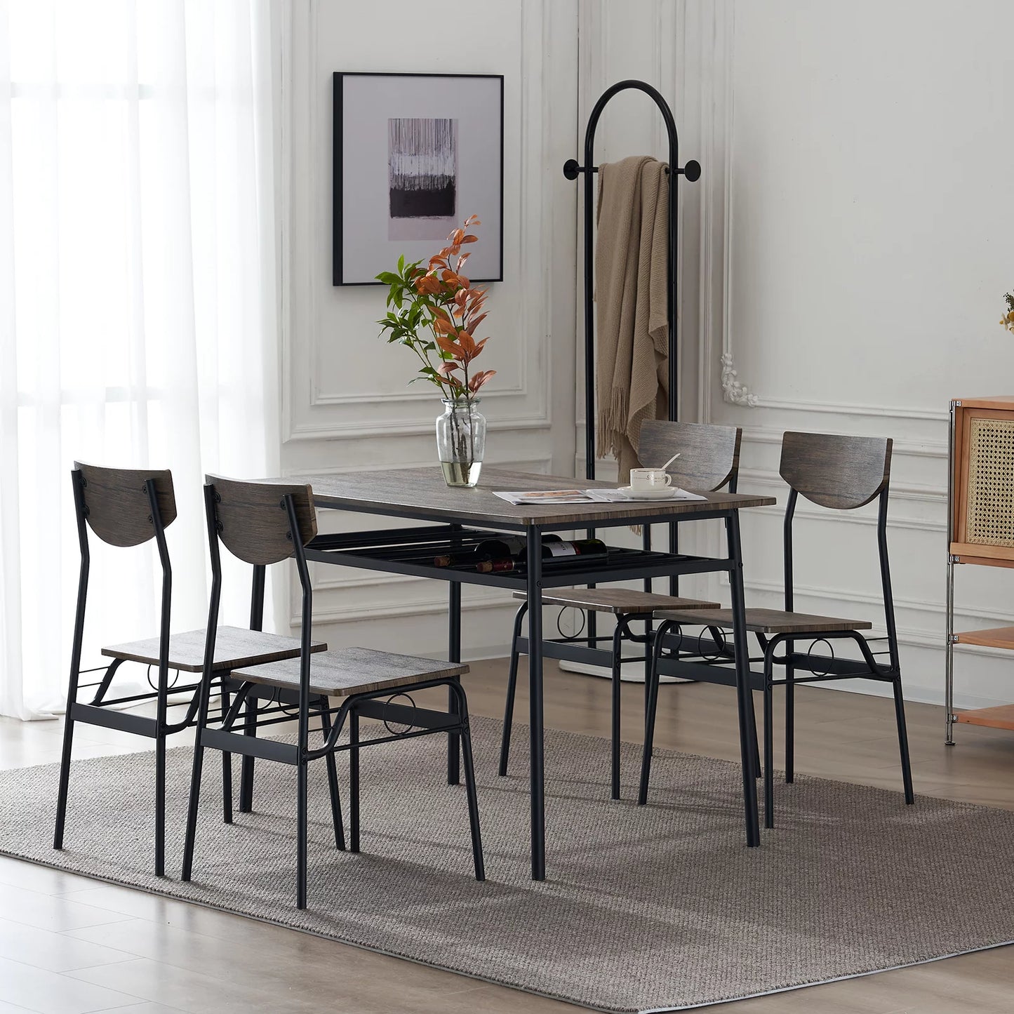 SESSLIFE 5 Pieces Dining Table Set, Dining Table Set for 4 for Dining Room, Breakfast Nook, Compact Space, Kitchen Table Set with Foldable Table and 4 Wood Chairs