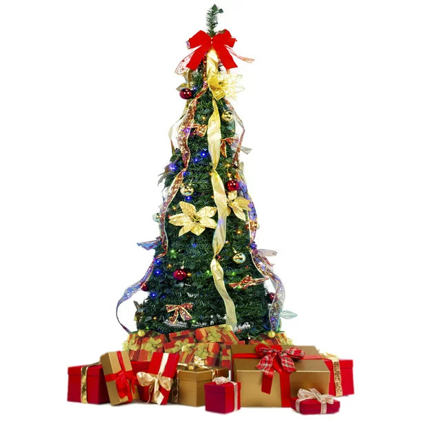 6ft Pop Up Pre Lit Christmas Tree Pull Up Xams Decor Tree 200 Lights  Collapsible