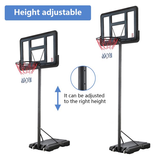 44 inch Outdoor Basketball Hoop Stand for Adults, Sesslife 4.9FT-10FT Height Adjustable Portable Basketball Hoop w/Wheels & Shatterproof Backboard for Outside, Court Backyard, Black