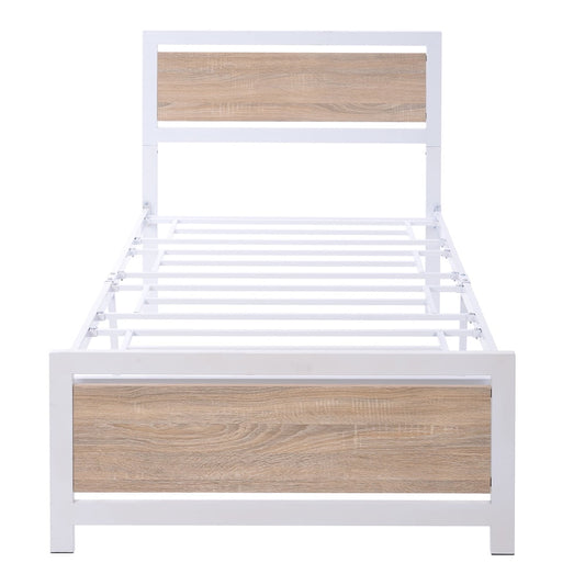 Twin Platform Bed Frames, Sesslife Twin Bed Frame with Wood-grain Headboard and Footboard, Industrial Metal Bed Frame No Box Spring Needed, Twin Bed for Kids Adult Bedroom Guest Room, White, X3204