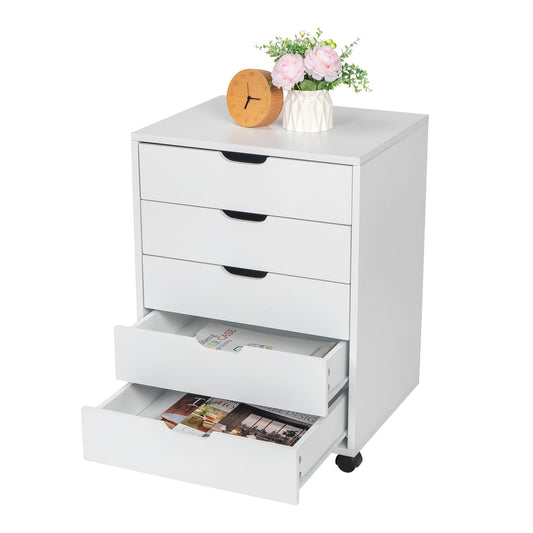 Wood Dresser for Bedroom, Sesslife 5 Drawer Dresser with 360¡ã Removable Casters for Living Room Office, White Chest of Drawers, Modern Storage Cabinet 19.2"L x 15.9"W x 36.3"H