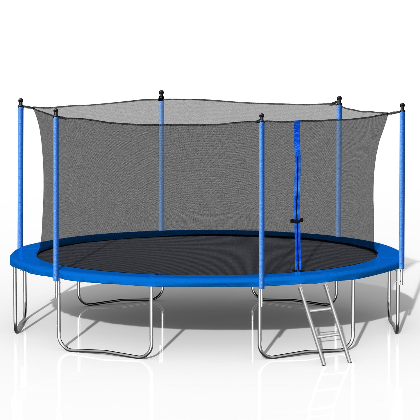 14FT Trampoline with Enclosure, Upgraded Kids Trampoline with Basketball Hoop and Non-slip Ladder, Backyard Patio Family Outdoor Recreational Trampoline