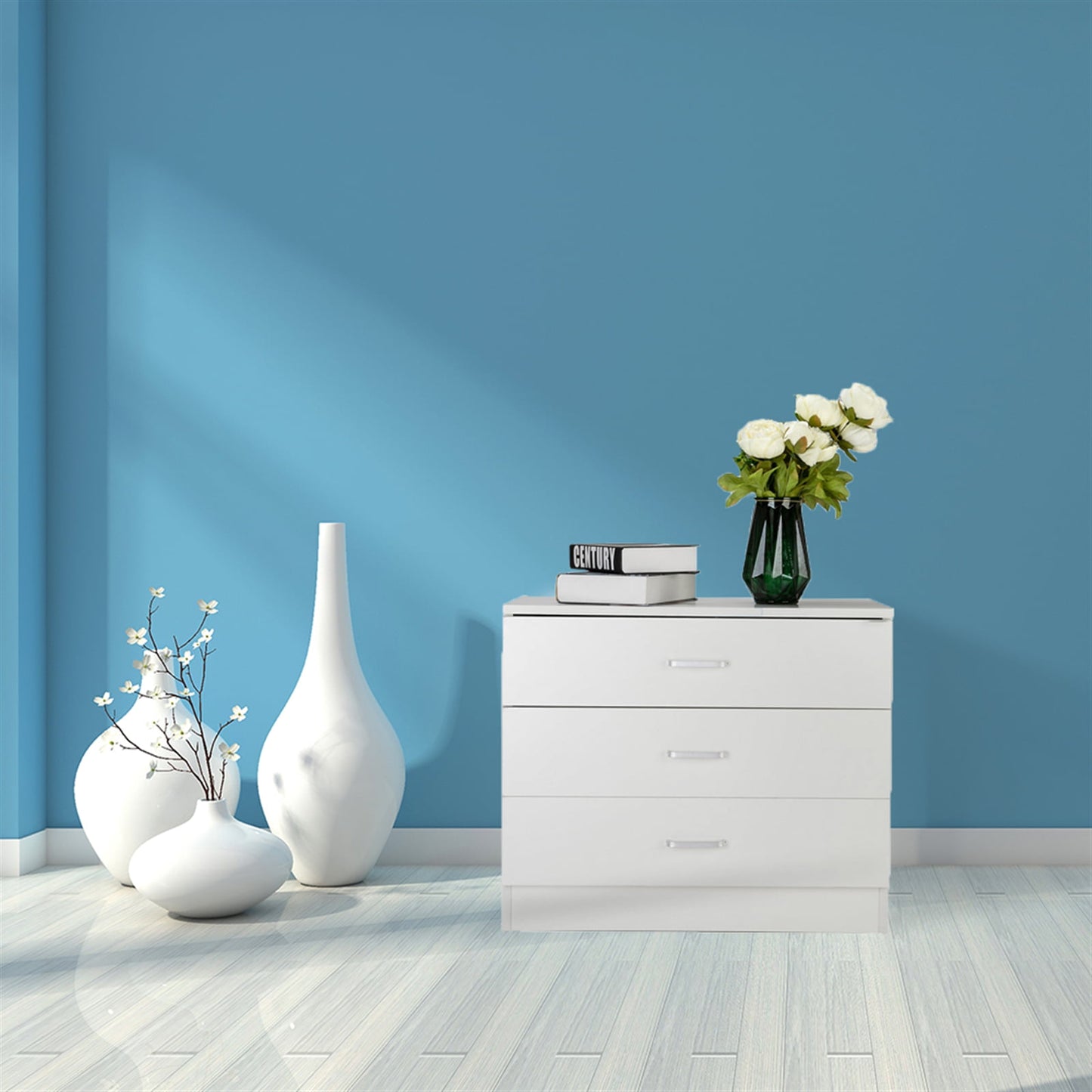 Dresser for Bedroom, Wood 4 Drawer Dresser Storage Drawer, White Living Room Hallway Closets Drawer Chest, DT43