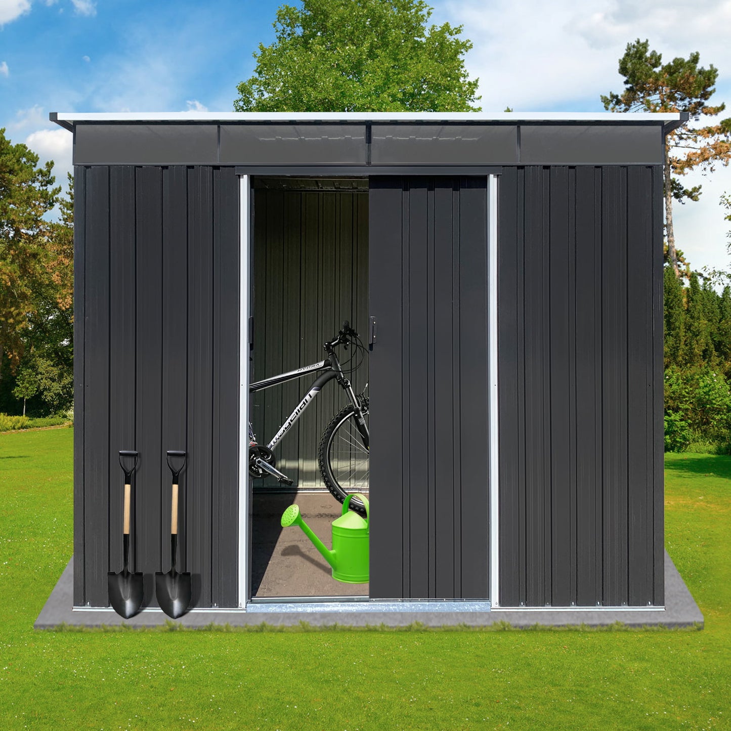 Outdoor Shed with Lockable Door Large Outdoor Storage Cabinet, White Metal Shed for Garden Backyard, 8' x 6'