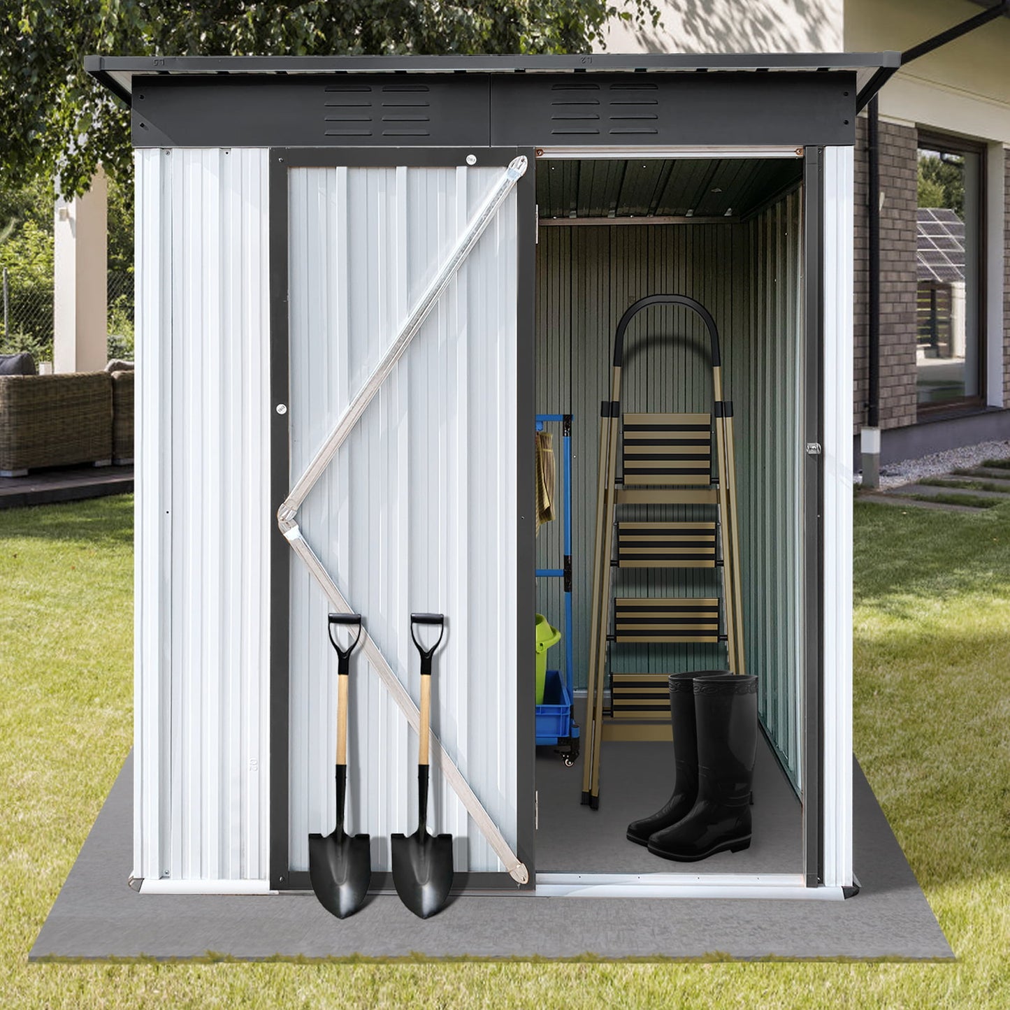 5ft x 3ft Sheds and Outdoor Storage, Metal Storage Shed with Single Lockable Door for Lawnmower, Garden Tools, Bike and Garbage Can, DT44