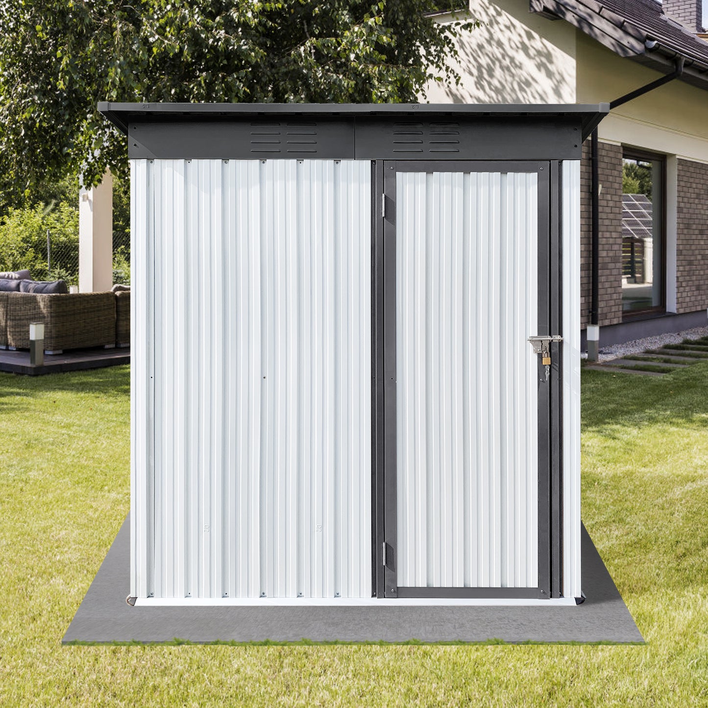 5ft x 3ft Sheds and Outdoor Storage, Metal Storage Shed with Single Lockable Door for Lawnmower, Garden Tools, Bike and Garbage Can, DT44