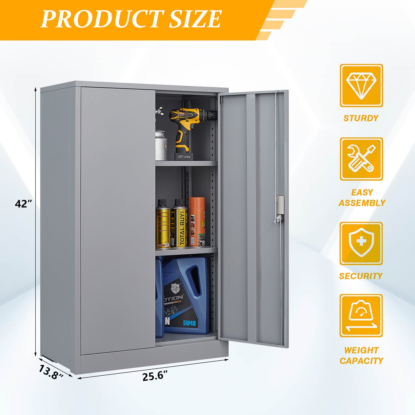 Storage Cabinets with Doors and Shelves for Garage, Metal Lockable Storage Cabinets