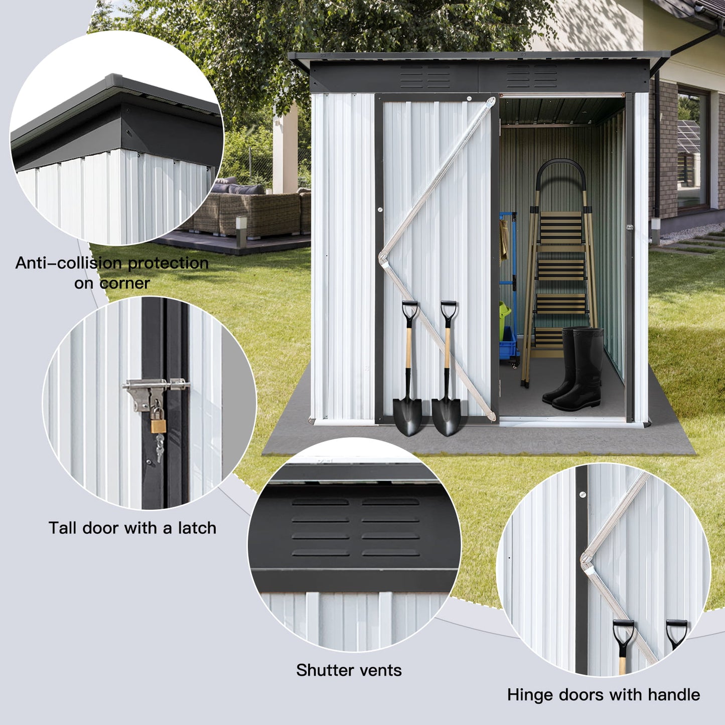 5ft x 3ft Sheds and Outdoor Storage, Metal Storage Shed with Single Lockable Door for Lawnmower, Garden Tools, Bike and Garbage Can, DT44