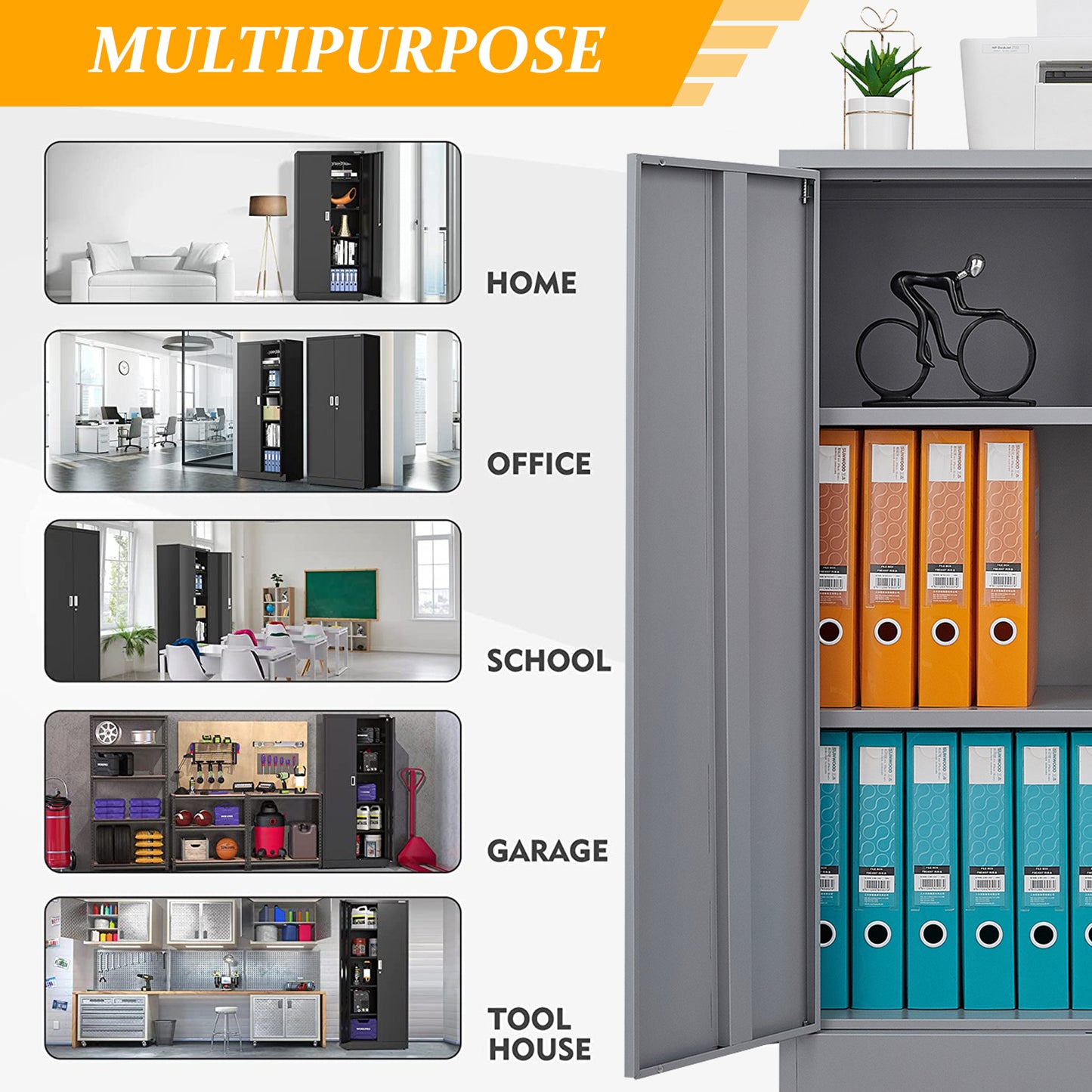 Storage Cabinets with Doors and Shelves for Garage, Metal Lockable Storage Cabinets