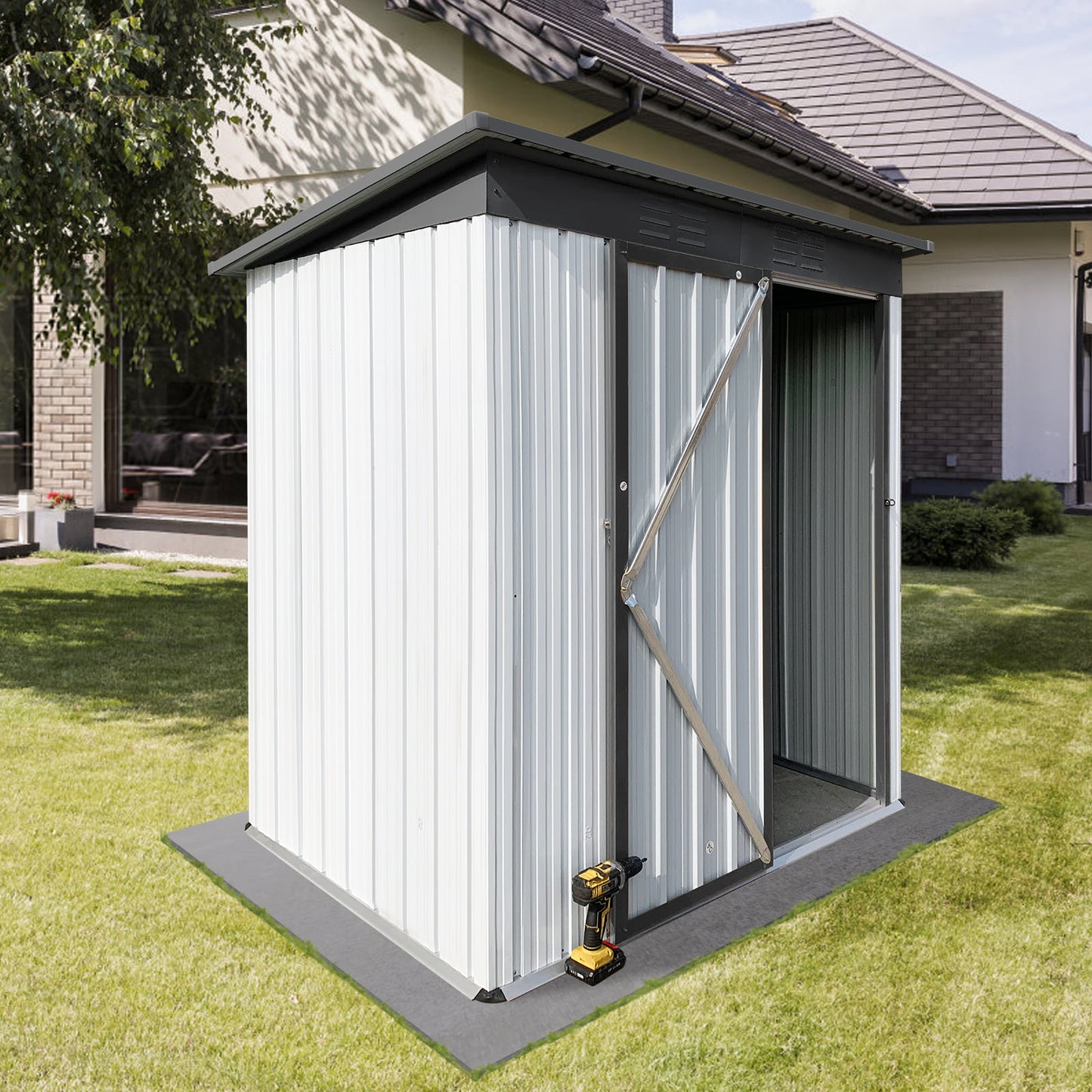 5ft x 3ft Sheds and Outdoor Storage, Metal Storage Shed with Single Lockable Door for Lawnmower, Garden Tools, Bike and Garbage Can, DT44