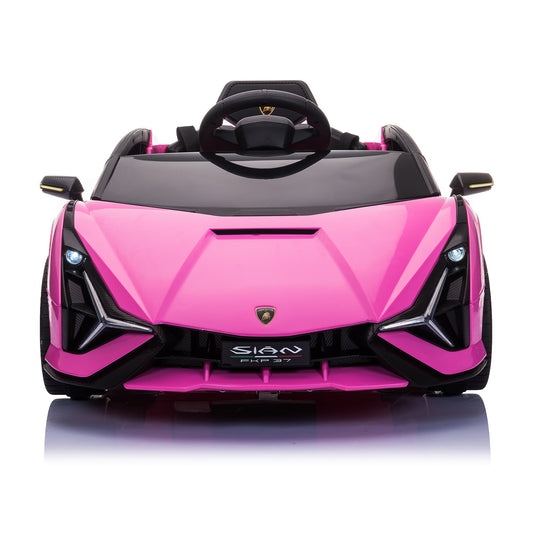 Lamborghini Ride On Car for Kids 3-5 Years, 12v Remote Control Electric Vehicle with Wheels Suspension, Led Lights, 3-point Seat Belt, Boys Girls Gift Pink Electric Car Toys